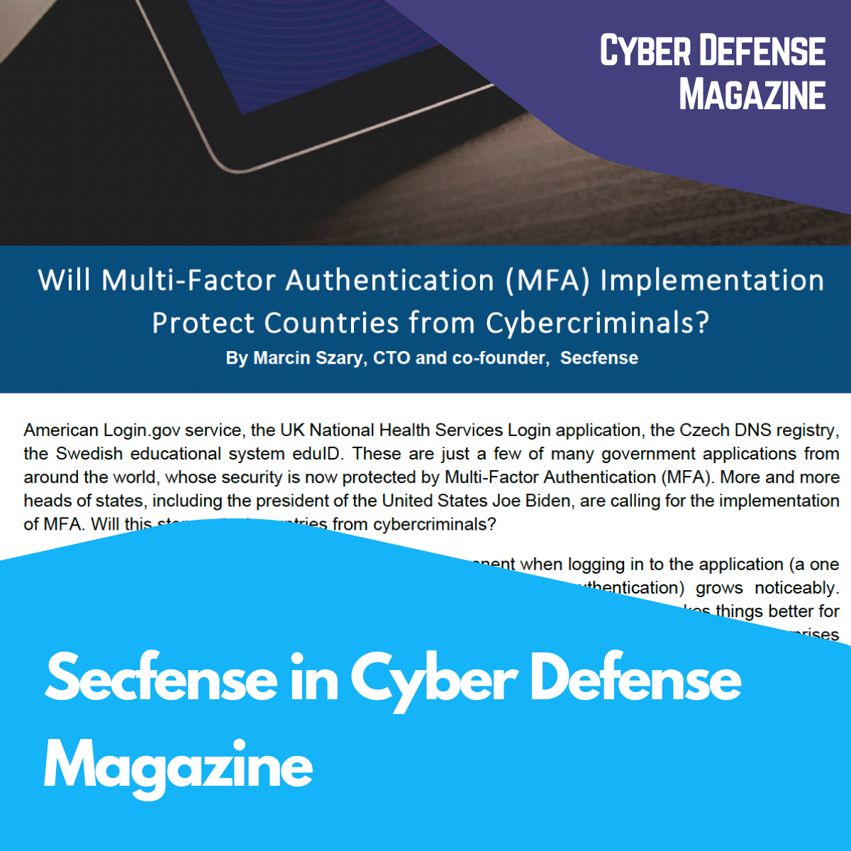 Secfense in Cyber Defense Magazine