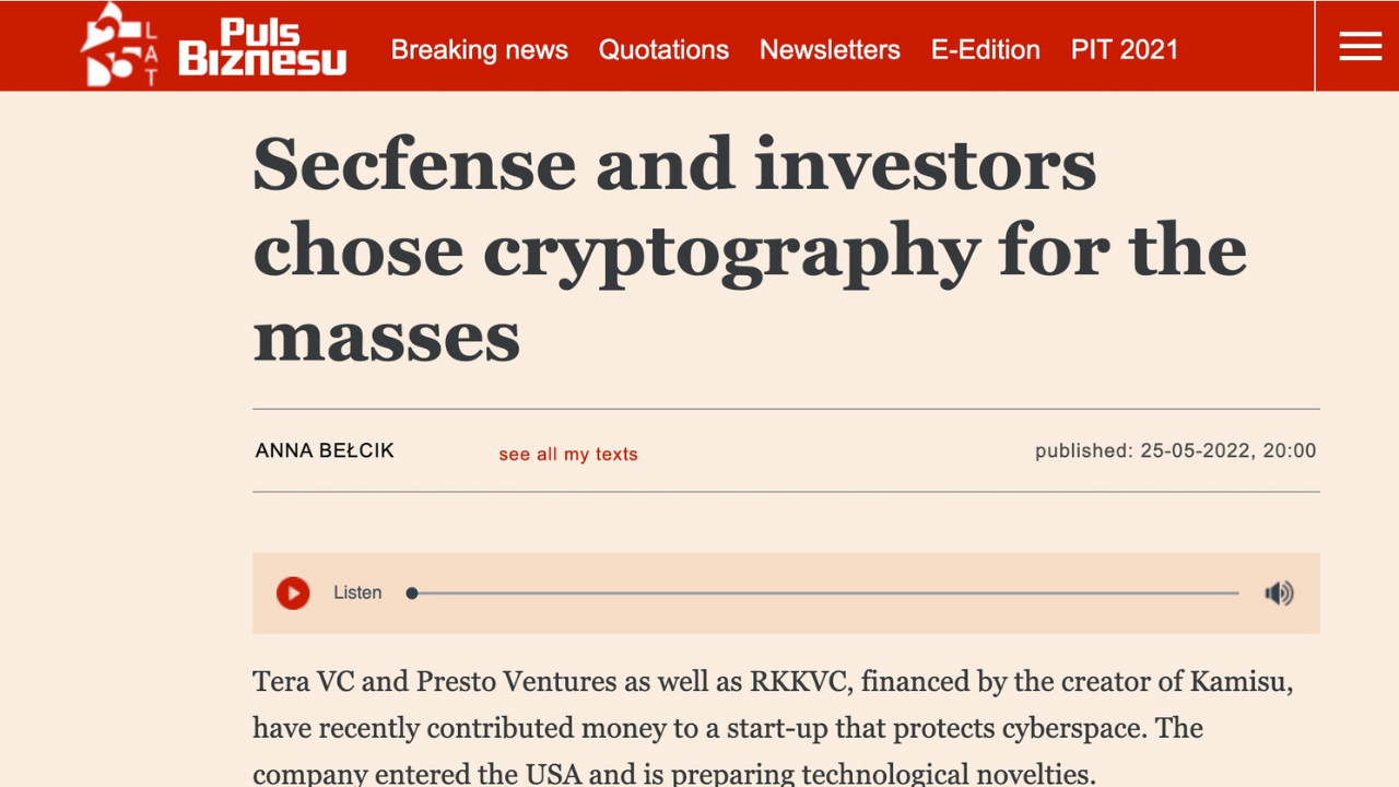 Secfense and its investors believe in cryptography